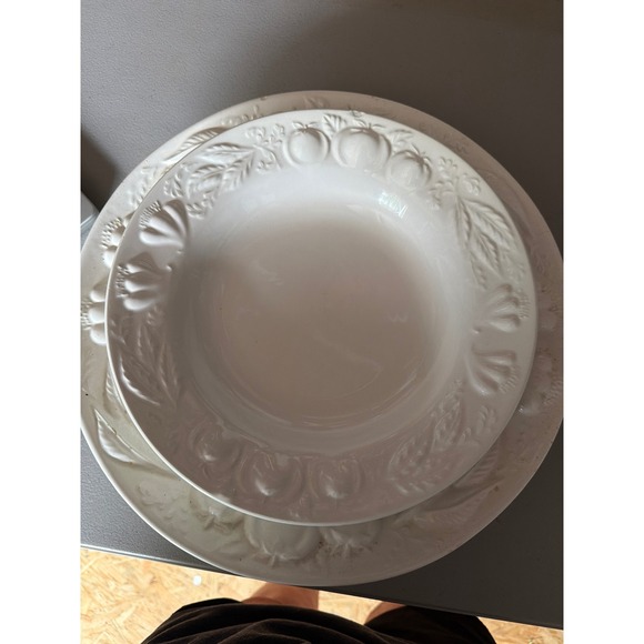 Certified International Corporation Other - CIC Italy White Embossed Fruit Ceramic Soup Bowl and Charger Plate Set 2pc